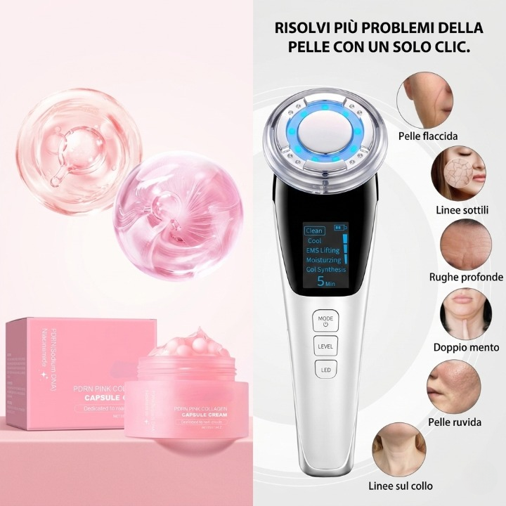 Kit Crema al collagene in capsule + Massaggiatore ultrasuoni