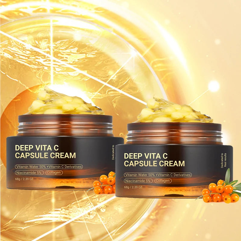 Crema idratante viso con capsula dorata alla vitamina C.