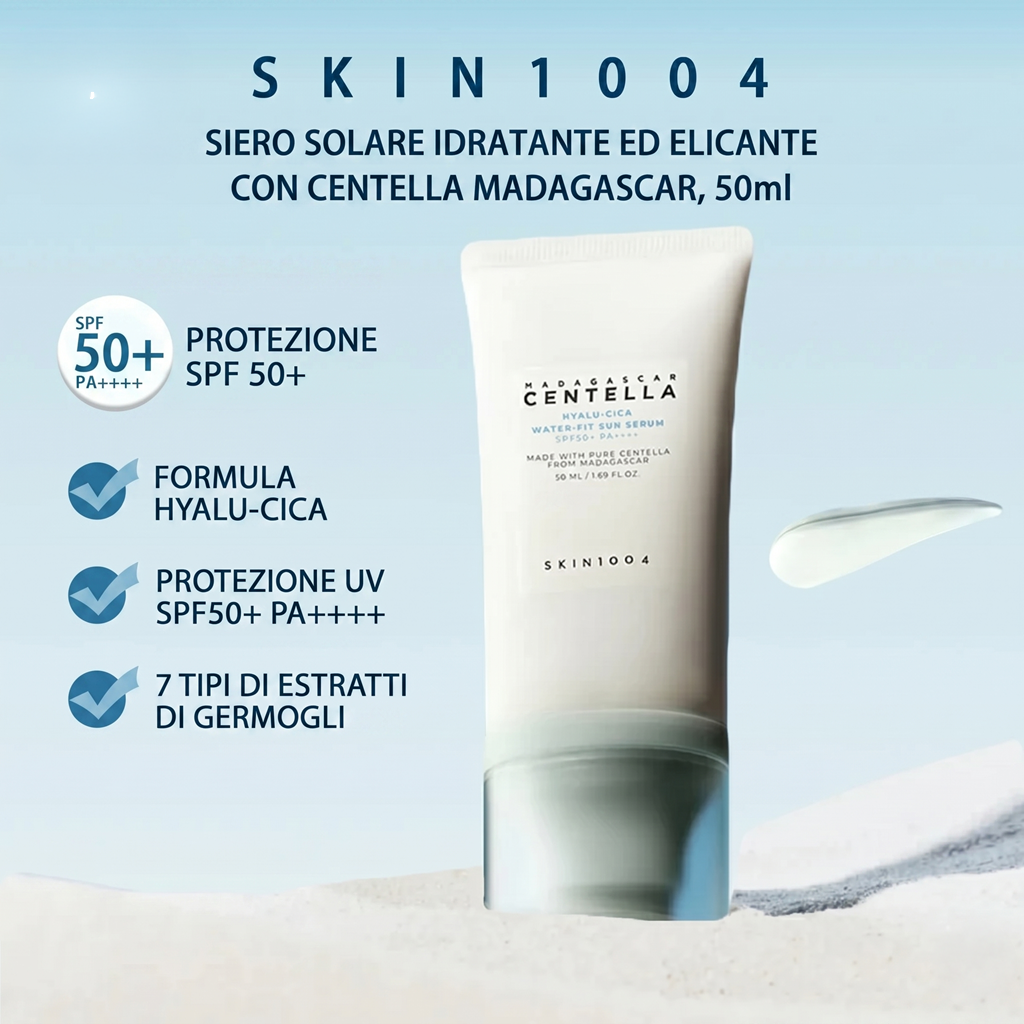 SKIN1004 Madagascar Centella Hyalu-Cica Water-Fit Sun Serum SPF50+ PA++++ – Siero Solare Idratante e Lenitivo
