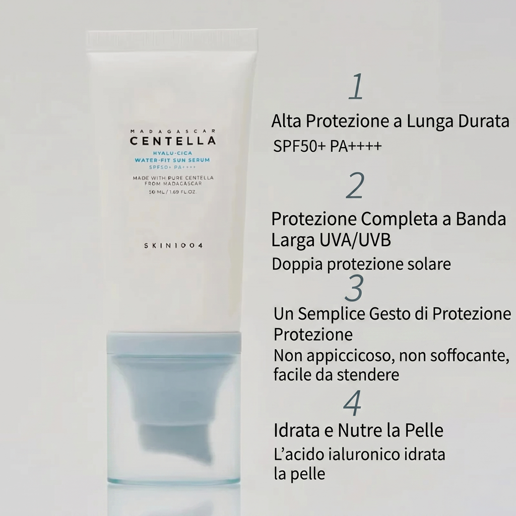 SKIN1004 Madagascar Centella Hyalu-Cica Water-Fit Sun Serum SPF50+ PA++++ – Siero Solare Idratante e Lenitivo