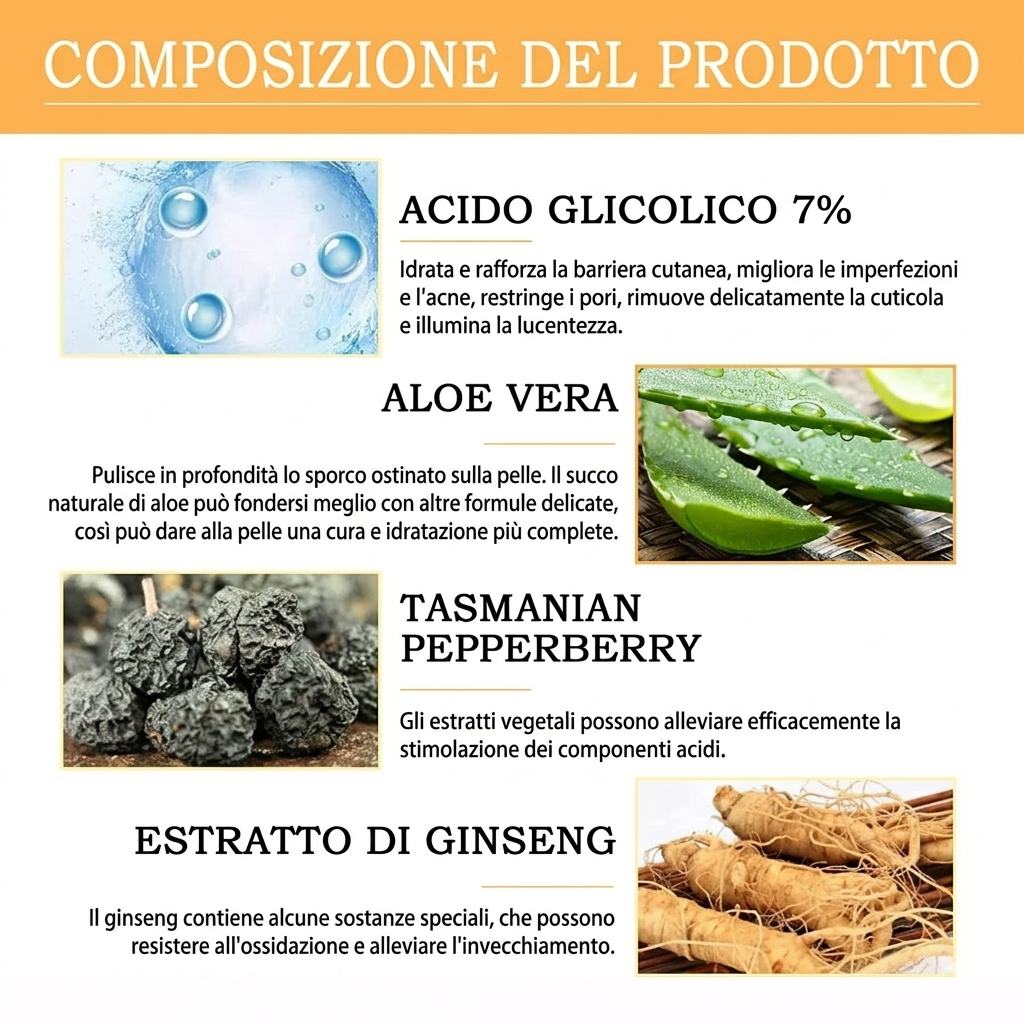 Soluzione Tonificante Acido Glicolico 7% | Esfoliante Anti-Acne e Rigenerante