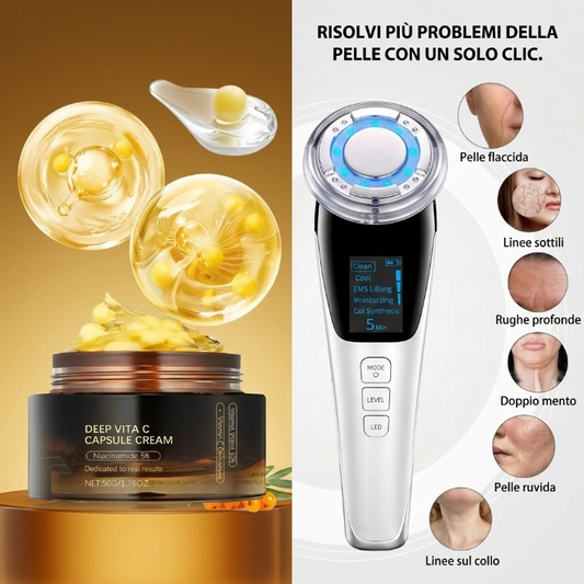Kit Crema capsule vitamina C + Massaggiatore ultrasuoni